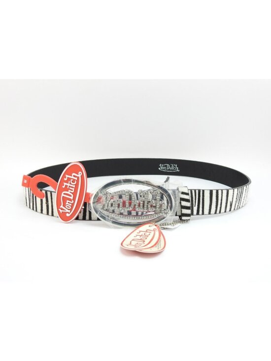 Von Dutch Zebra Print Faux Fur Belt Rhinestone Logo Buckle Y2K NWT Medium